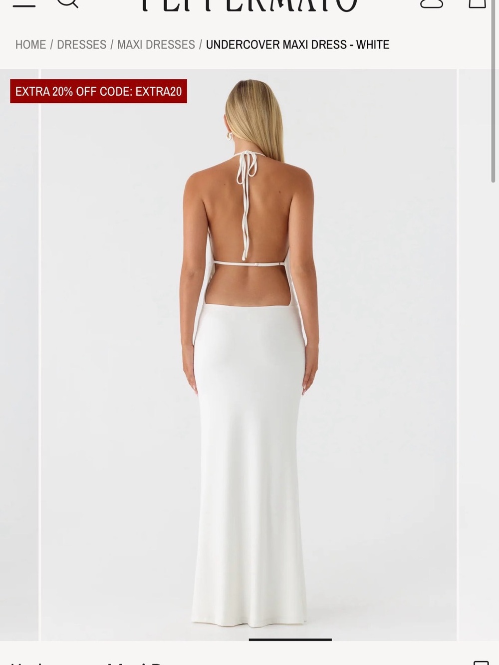 Peppermayo White Halter Knot-Front Maxi Dress - Picture 2 of 3